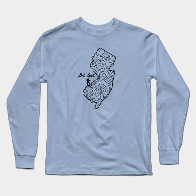 Get Lost Hiking Topographic Art Hike New Jersey State Map Long Sleeve T-Shirt by TeeCreations